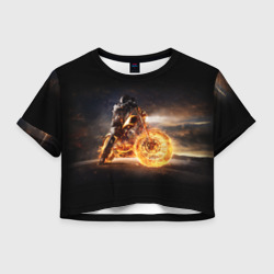 Женская футболка Crop-top 3D Fire racer motorcyclist