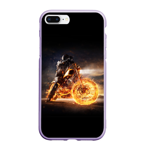 Чехол для iPhone 7Plus/8 Plus матовый Fire racer motorcyclist, цвет светло-сиреневый