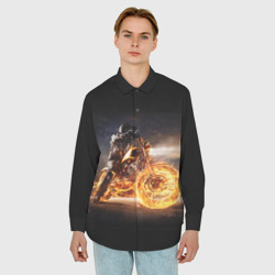 Мужская рубашка oversize 3D Fire racer motorcyclist - фото 2