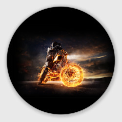 Круглый коврик для мышки Fire racer motorcyclist