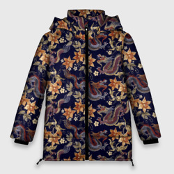 Женская зимняя куртка Oversize Драконы и цветы