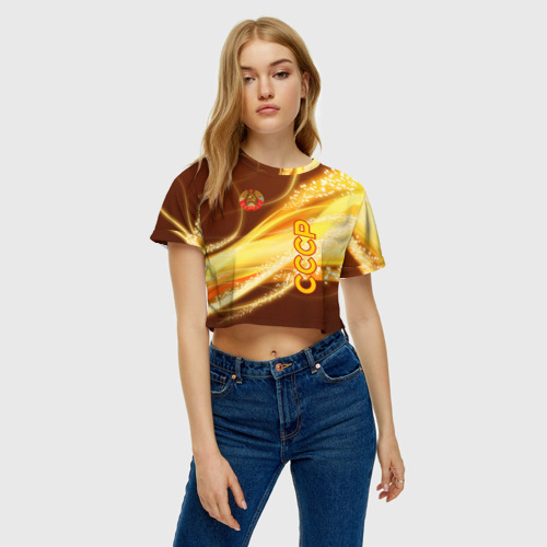 Женская футболка Crop-top 3D СССР, цвет 3D печать - фото 4