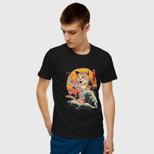 Мужская футболка хлопок Great Cat Wave, цвет черный - фото 3
