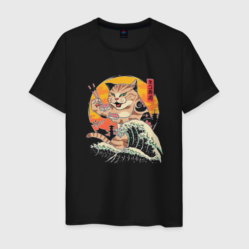 Мужская футболка хлопок Great Cat Wave, цвет черный