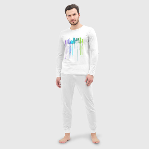 Мужская пижама с лонгсливом хлопок Город граффити, цвет белый - фото 3