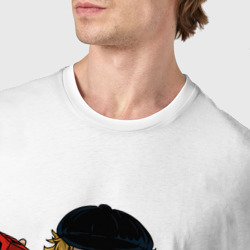 Футболка с принтом AC DC Ангус Янг для мужчины, вид на модели спереди №4. Цвет основы: белый