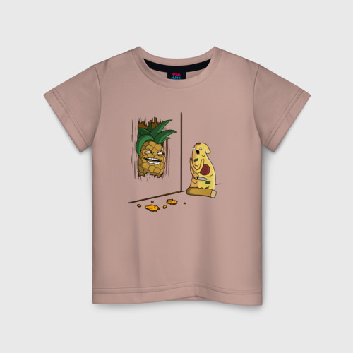 Детская футболка хлопок Пицца с ананасами, цвет пыльно-розовый