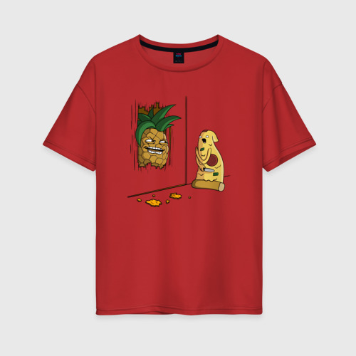 Женская футболка из хлопка оверсайз с принтом Пицца с ананасами, вид спереди №1