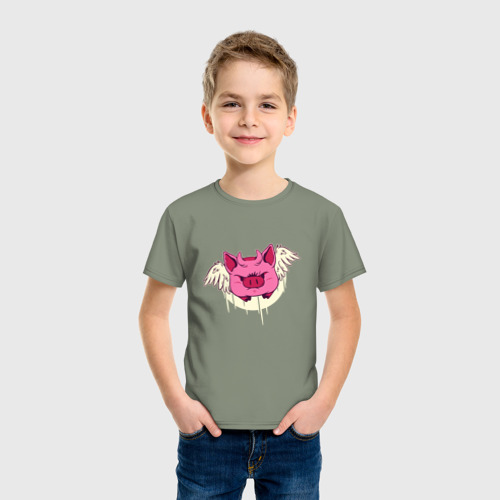 Детская футболка хлопок с принтом Свинка Дьяволенок, фото на моделе #1