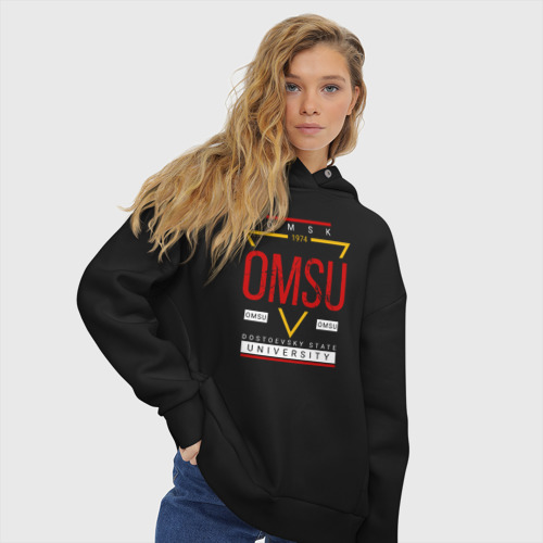 Женское худи Oversize хлопок OmSU, цвет черный - фото 4