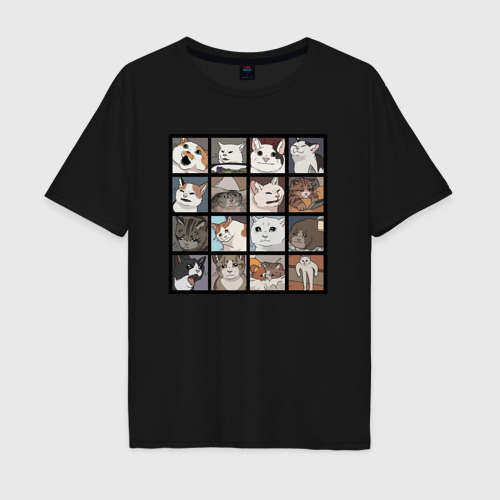Мужская футболка хлопок Oversize Коты из мемов, цвет черный