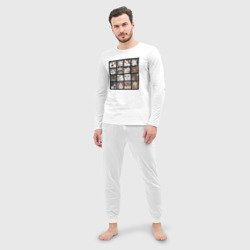 Пижама с принтом Коты из мемов для мужчины, вид на модели спереди №2. Цвет основы: белый