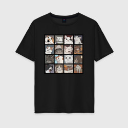 Женская футболка хлопок Oversize Коты из мемов