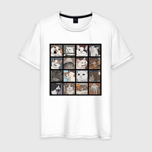 Мужская футболка из хлопка с принтом Коты из мемов, вид спереди №1