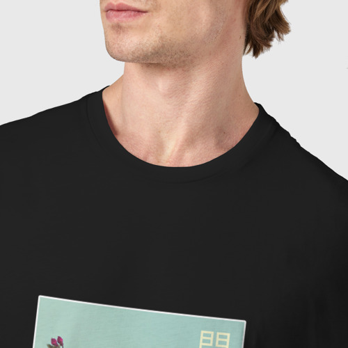 Мужская футболка хлопок Цветы вишни, цвет черный - фото 6