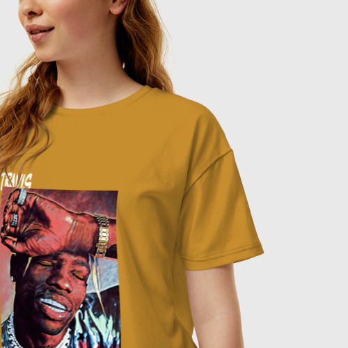 Женская футболка хлопок Oversize Travis Scott, цвет горчичный - фото 3