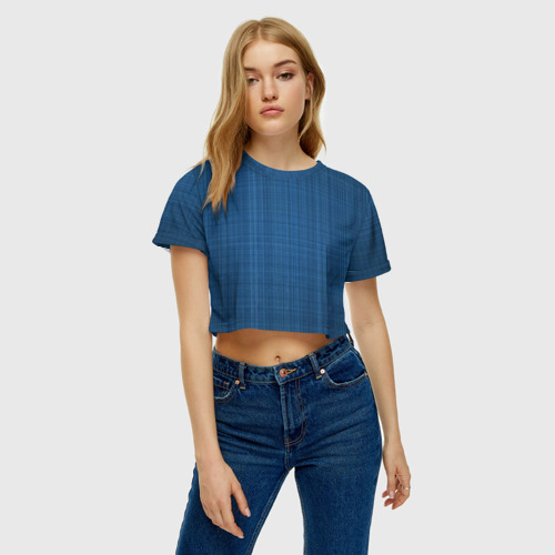 Женская футболка Crop-top 3D Синие линии, цвет 3D печать - фото 4