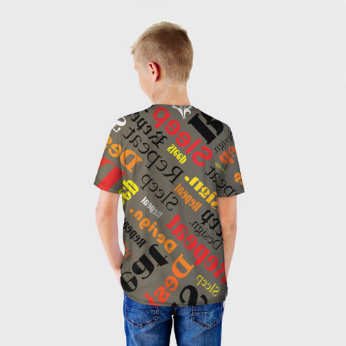 Детская футболка 3D с принтом Буквы-надписи, вид сзади #2