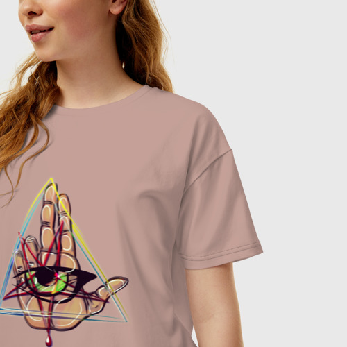 Женская футболка хлопок Oversize глаз в треугольнике, цвет пыльно-розовый - фото 3
