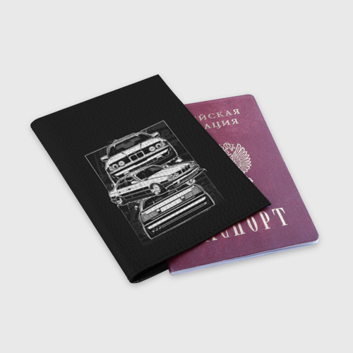 Обложка для паспорта матовая кожа BMW, цвет черный - фото 3