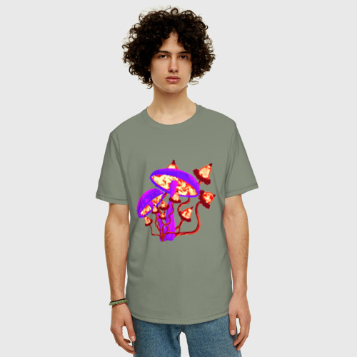 Мужская футболка хлопок Oversize Грибы, цвет авокадо - фото 3