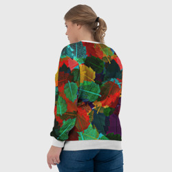 Свитшот с принтом Abstract Autumn Leaves для женщины, вид на модели сзади №3. Цвет основы: белый