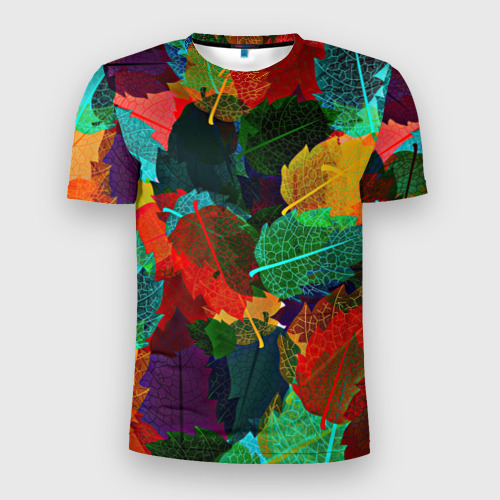 Мужская футболка 3D Slim с принтом Abstract Autumn Leaves, вид спереди #2