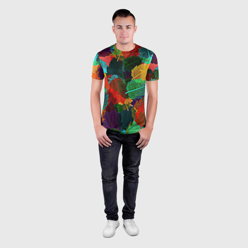 Мужская футболка 3D Slim с принтом Abstract Autumn Leaves, вид сбоку #3