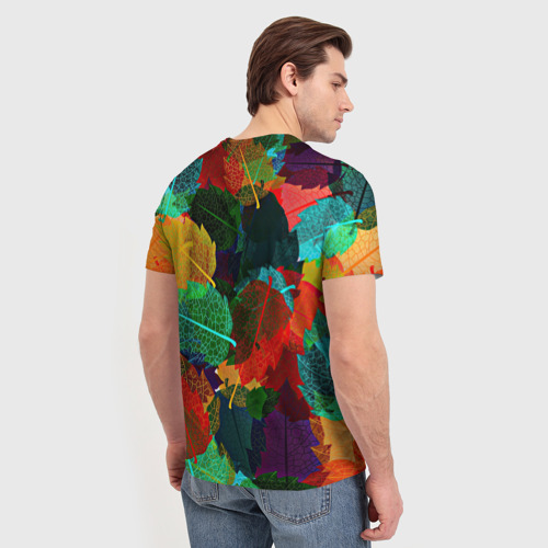 Мужская футболка 3D с принтом Abstract Autumn Leaves, вид сзади #2
