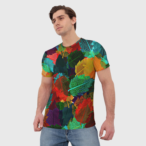 Мужская футболка 3D с принтом Abstract Autumn Leaves, фото на моделе #1