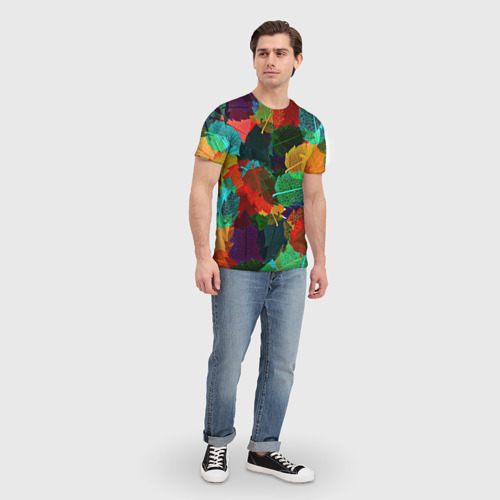 Мужская футболка 3D с принтом Abstract Autumn Leaves, вид сбоку #3
