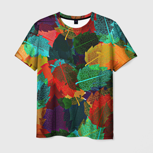 Мужская футболка 3D с принтом Abstract Autumn Leaves, вид спереди #2