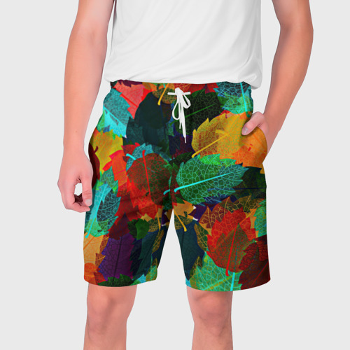 Мужские шорты 3D с принтом Abstract Autumn Leaves, вид спереди #2