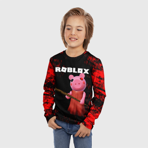 Детский лонгслив 3D с принтом ROBLOX PIGGY - СВИНКА ПИГГИ, фото на моделе #1