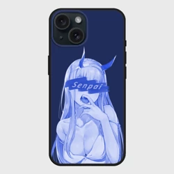 Чехол силиконовый для Apple iPhone 15 матовый Zero Two Senpai