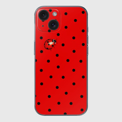 Чехол для iPhone 15 силиконовый с защитой камеры Божья коровка на горошке