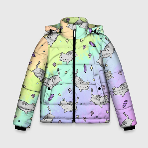 Зимняя куртка для мальчиков 3D с принтом Кавайные котики, вид спереди #2
