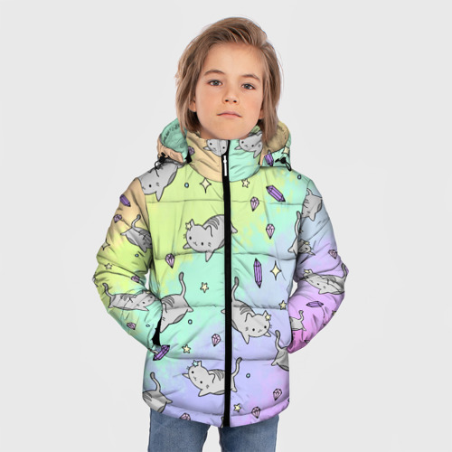 Зимняя куртка для мальчиков 3D с принтом Кавайные котики, фото на моделе #1