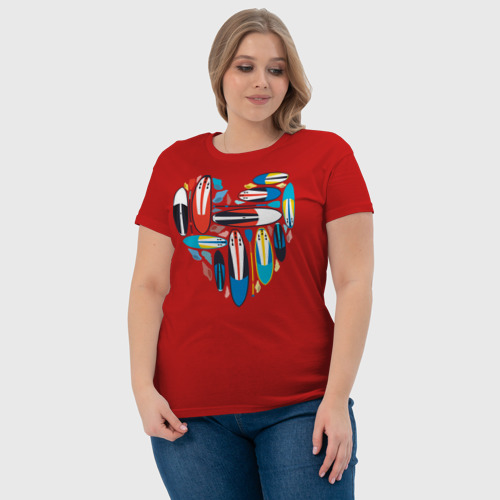 Женская футболка хлопок Sup serfing love, цвет красный - фото 6