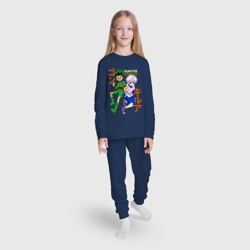 Детская пижама с лонгсливом хлопок Киллуа Золдик и Гон Фрикс иероглифы, цвет темно-синий - фото 5