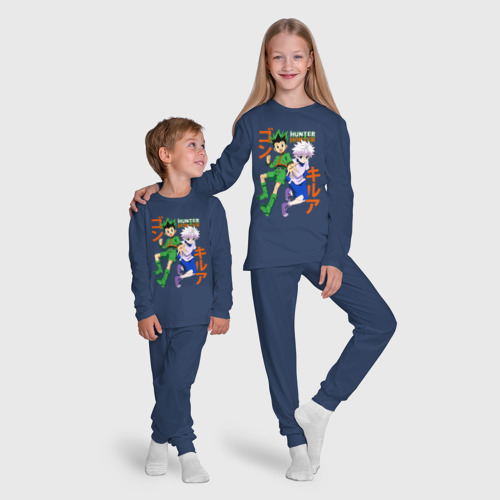 Детская пижама с лонгсливом хлопок Киллуа Золдик и Гон Фрикс иероглифы, цвет темно-синий - фото 9