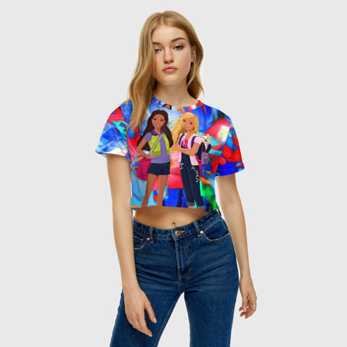 Женская футболка Crop-top 3D Две подружки, цвет 3D печать - фото 3