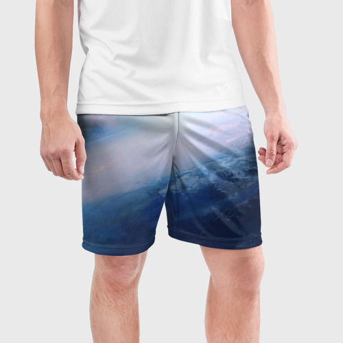 Мужские шорты спортивные с принтом Планета Земля (S), фото на моделе #1