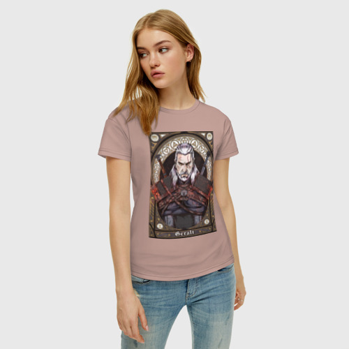 Женская футболка хлопок The Witcher, Geralt, Ведьмак,, цвет пыльно-розовый - фото 3
