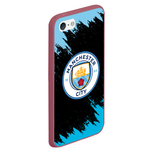 Чехол для iPhone 5/5S матовый Manchester city, цвет малиновый - фото 3