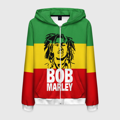 Мужская толстовка 3D на молнии Bob Marley, цвет белый