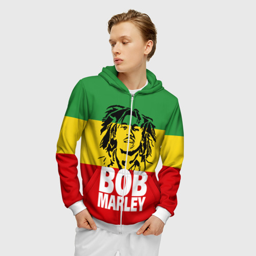 Мужская толстовка 3D на молнии Bob Marley, цвет белый - фото 3