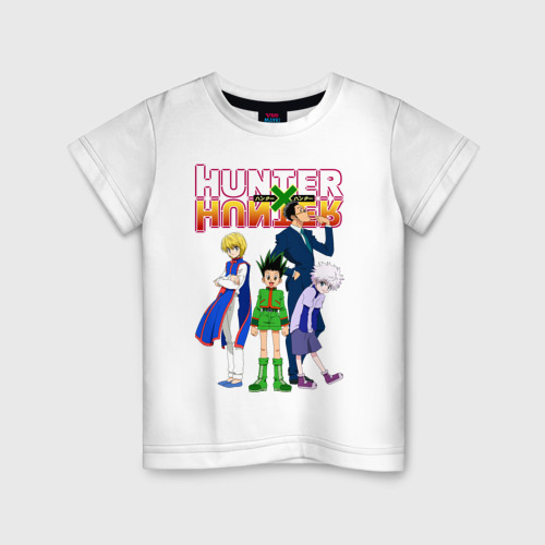 Детская футболка хлопок Хантер лого с героями, цвет белый