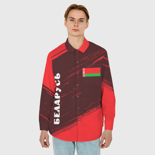 Мужская рубашка oversize 3D с принтом Беларусь, фото на моделе #1