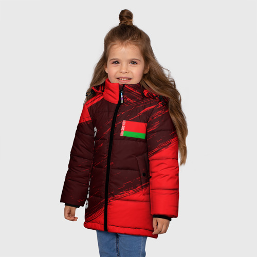 Зимняя куртка для девочек 3D с принтом Беларусь, фото на моделе #1